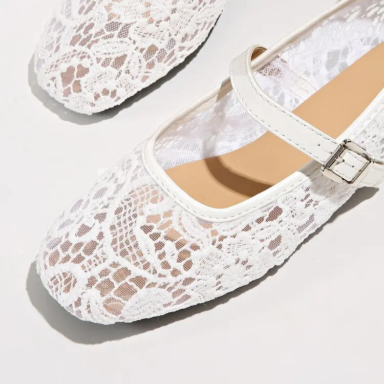 Modische Spitzen-Mary-Jane-Schuhe für Damen Lässige Bequeme Leder-Upgrade-Version Flacher Absatz Slip-On Damenschuhe – Detail 13