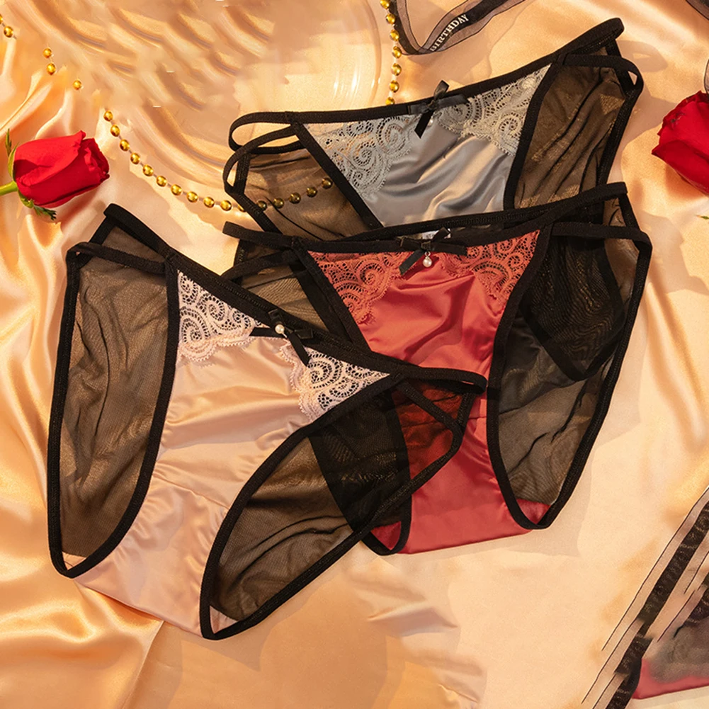 1pc Women New Lace Mesh Sexy Pantie Seamless Bow Low Waist Underwear Soft Comfortable Breathable Triangle Pants