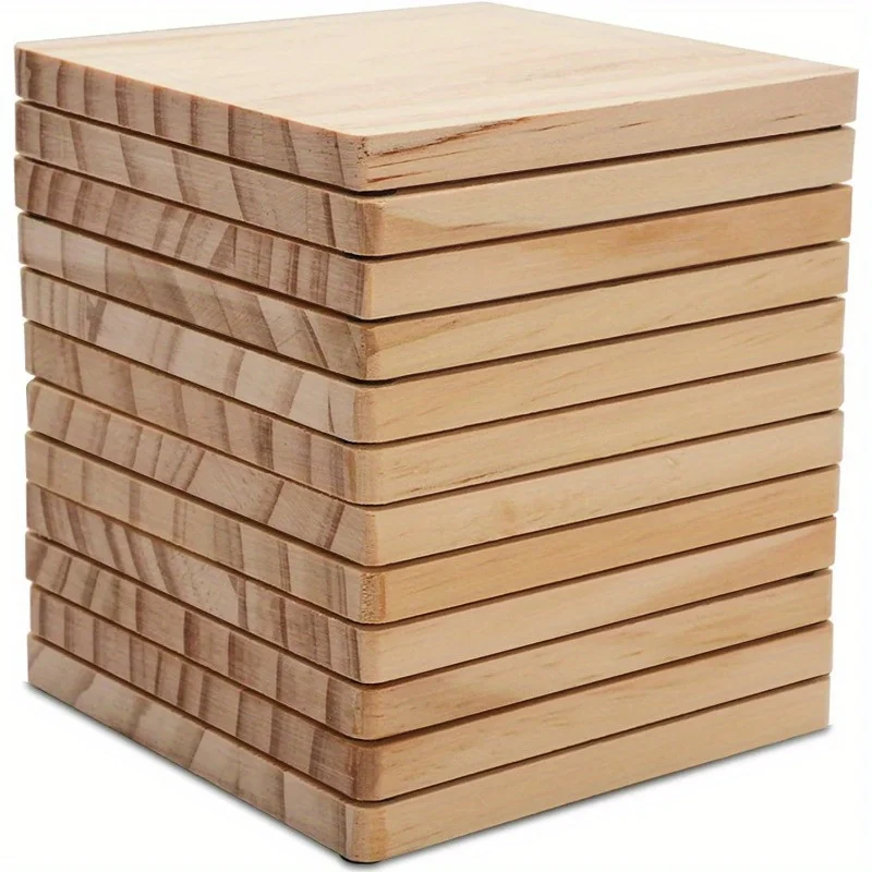 15 Pack 4 Inch Square Pine Wood Coaster Blanks for DIY Painting Carving Pyrography and Scroll Saw Projects