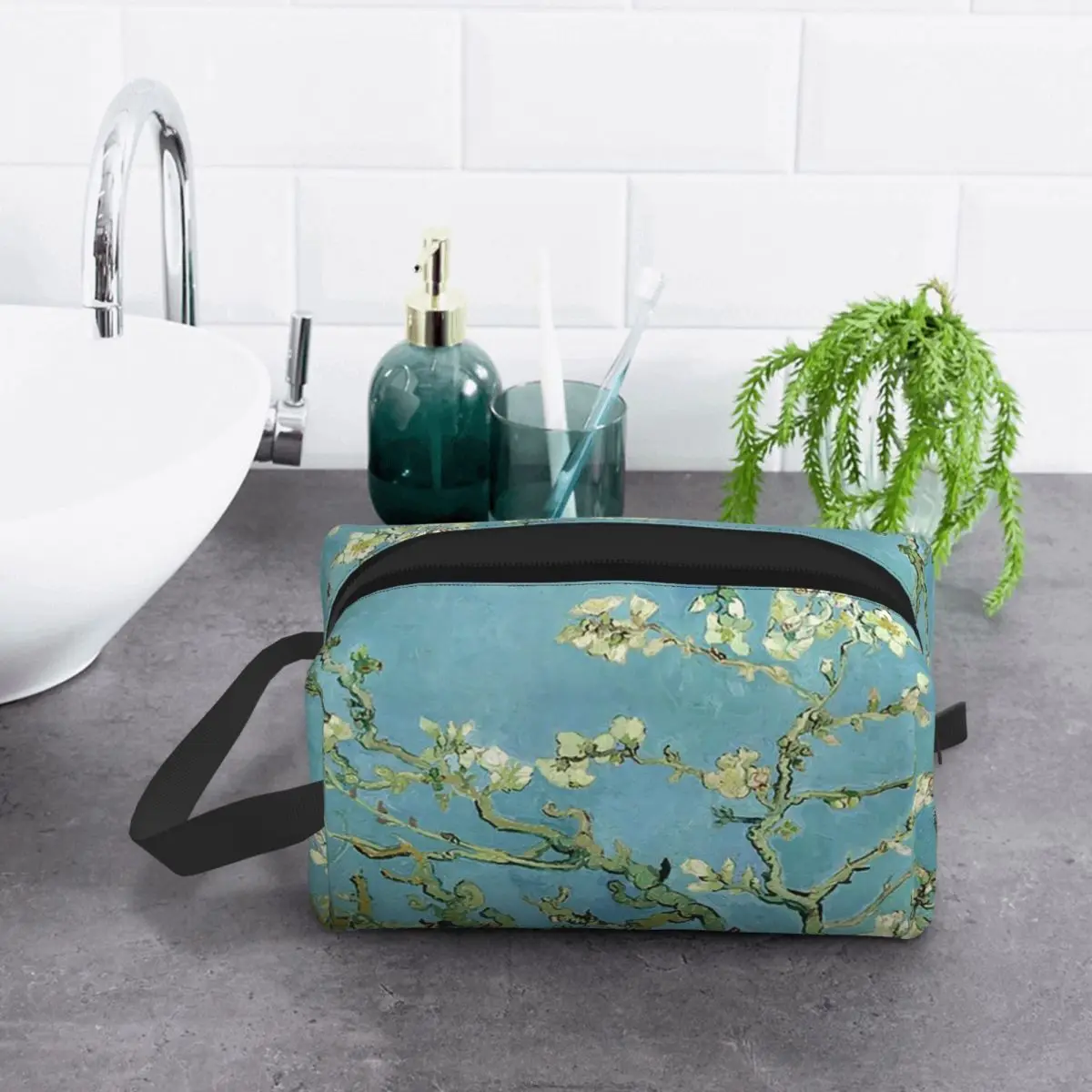 Van Gogh Almond Tree Makeup Bag Cosmetic Organizer Storage Dopp Kit Toiletry Cosmetic Bag for Women Beauty Travel Pencil Case
