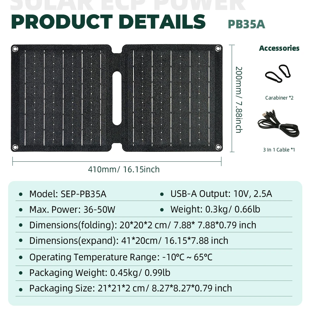 Solar Panel Charger 36W Camping Solar Panel, USB (5V/4A Total Current), Waterproof Compatible With Smartphone Tablet Camping