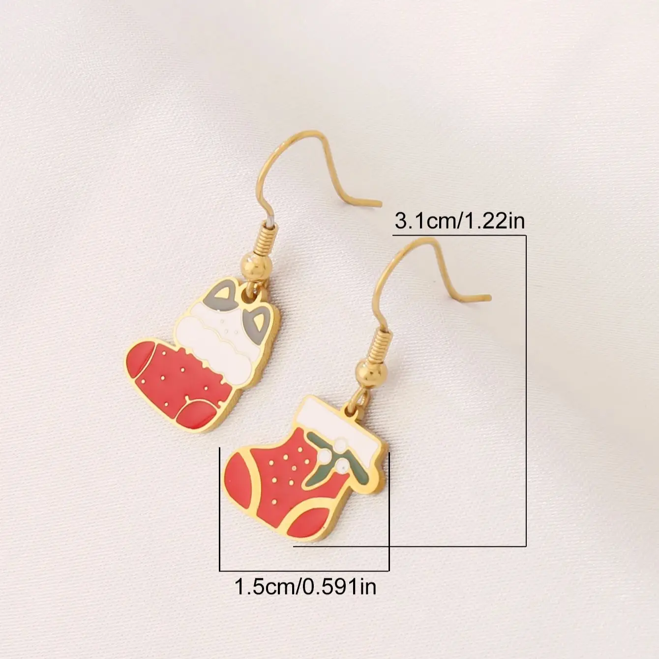1 Pair Enamel Christmas Charm Earrings For Women Stainless Steel Hat Socks Elk Santa Claus Pendant Earrings Mashup Fashion Party