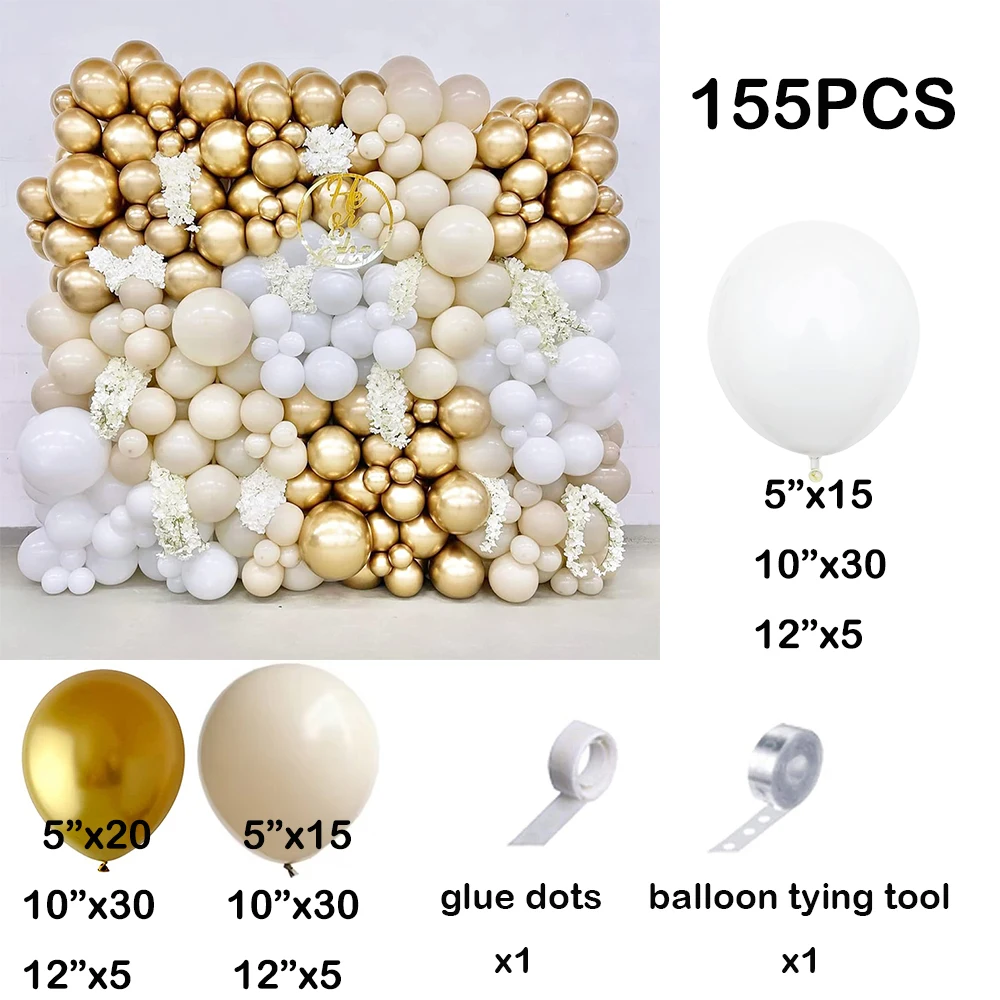 155pcs White Balloon Arch Sand White Gold Balloons Garland Kit Wedding Engagement Ceremony Birde Shower Party Decoration Globos