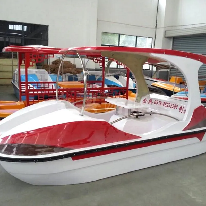 Factory direct sales 4 people Fengshen self-draining electric boat FRP scenic park cruise water park battery boat