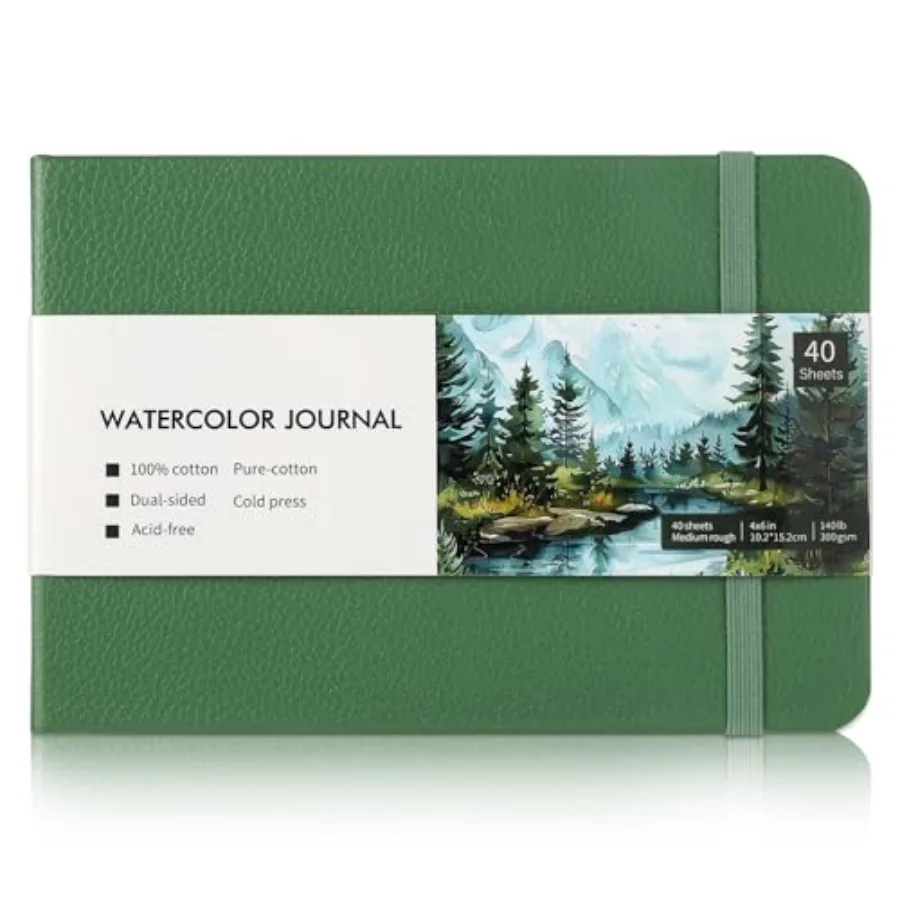 

40 Sheets Watercolor Journal 4x6in, 140 lb/300 GSM Watercolor Sketchbook Cold Press Watercolor Paper Watercolor Notebook for Ar