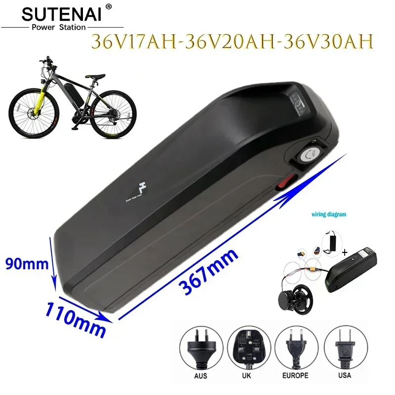 Electric bicycle battery 18650 battery pack Hailong 52V 17ah 48V 36V 12Ah 17ah 20Ah 30ah powerful bicycle lithium battery