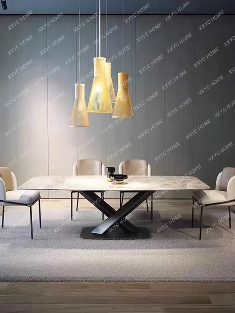 Stone Plate Dining Tables and Chairs Set Household Rectangular Dining Table Simple Modern Large and Small Apartment Type