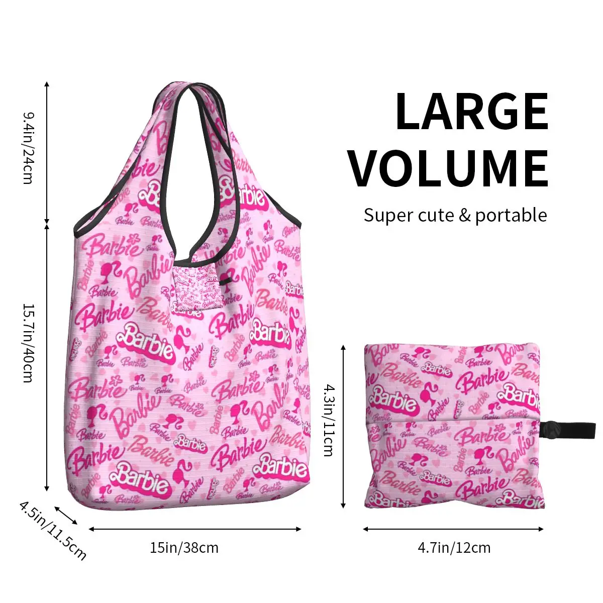 Custom Cute Barbie Grocery Tote Shopping Bags Women Fashion Shopper Shoulder Bags Big Capacity Handbags