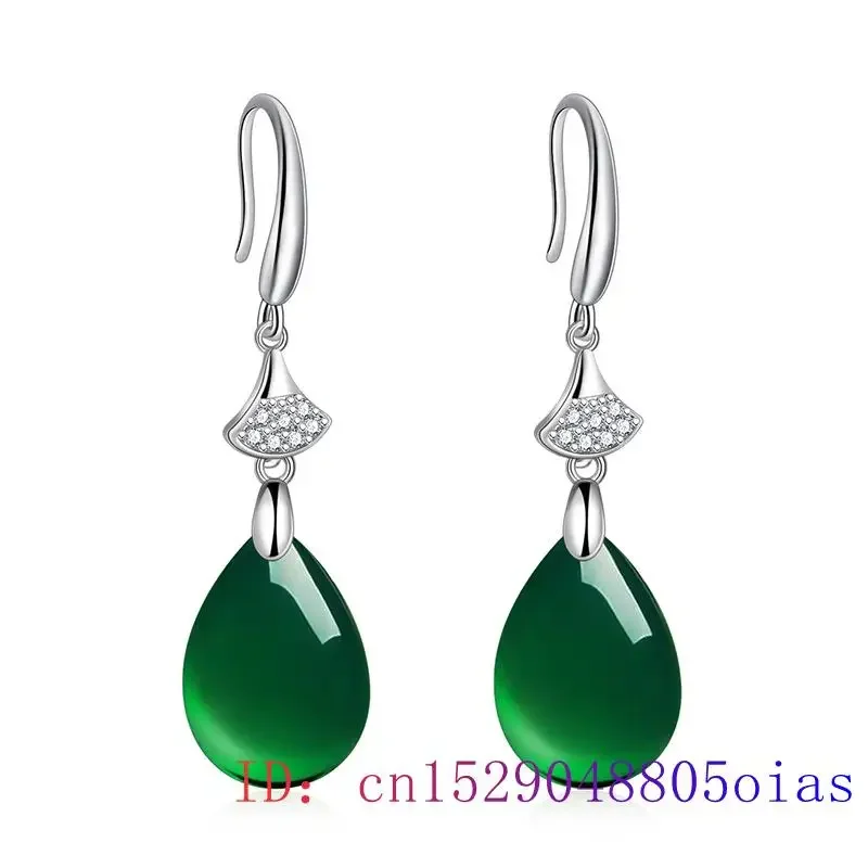 Jade Water droplet Earring 925 Silver Green Fashion Chalcedony Gifts Women Amulet Natural Jewelry