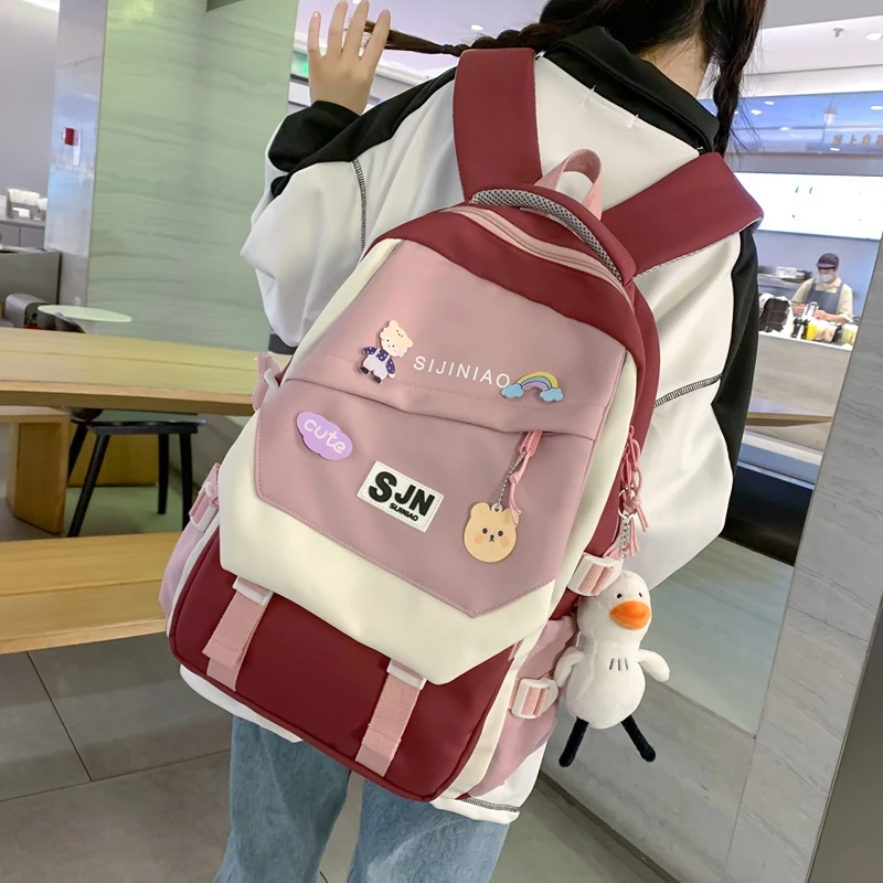 

Fashion Kawaii Nylon College Schoolbag Cute Women Backpack Waterproof Laptop Backpack Multi Pocket Lady Girl Travel Book Bags