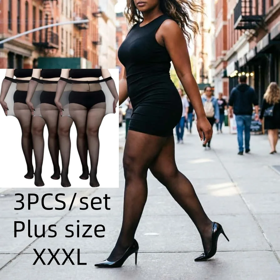 

3pcs Plus Size Pantyhose Ultra Sheer Glossy Control Top Tights Slimming Summer Stockings Hosiery