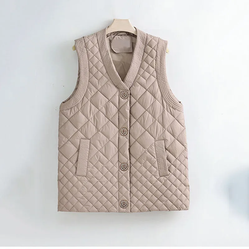 

Xiaoxiangfeng жилет женская осенне-зимняя новая ромбическая теплая хлопковая куртка без рукавов женский легкий жилет верхняя одежда женские топы
