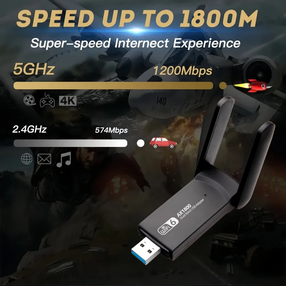 Kebidumei 1800 Мбит/с Wi-Fi 6 USB-адаптер двухдиапазонный 2,4G/5Ghz беспроводной Wi-Fi-приемник USB-ключ сетевая карта для ноутбука ПК Win 10/11