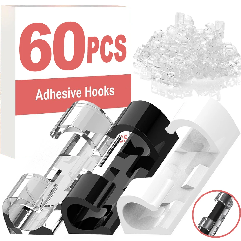 20/60PCS Self Adhesive Cable Clips Cable Management Wire Organizers for Car Home Office Desktop Cord Clips Wire Holders
