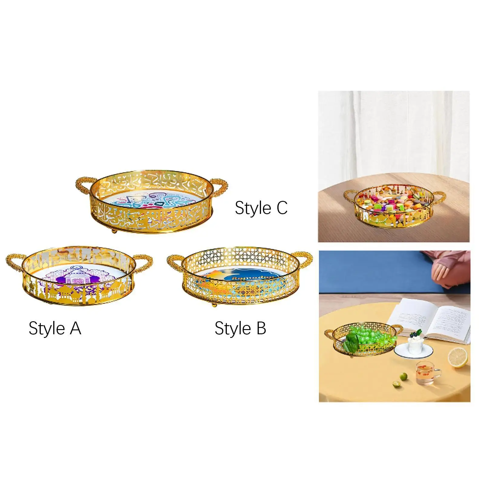 

Food Serving Tray Tea Fruit Tray Ornament Eid Mubarak Decoration Tabletop Organizer for Islam Muslim Ramadan Muslim Festival