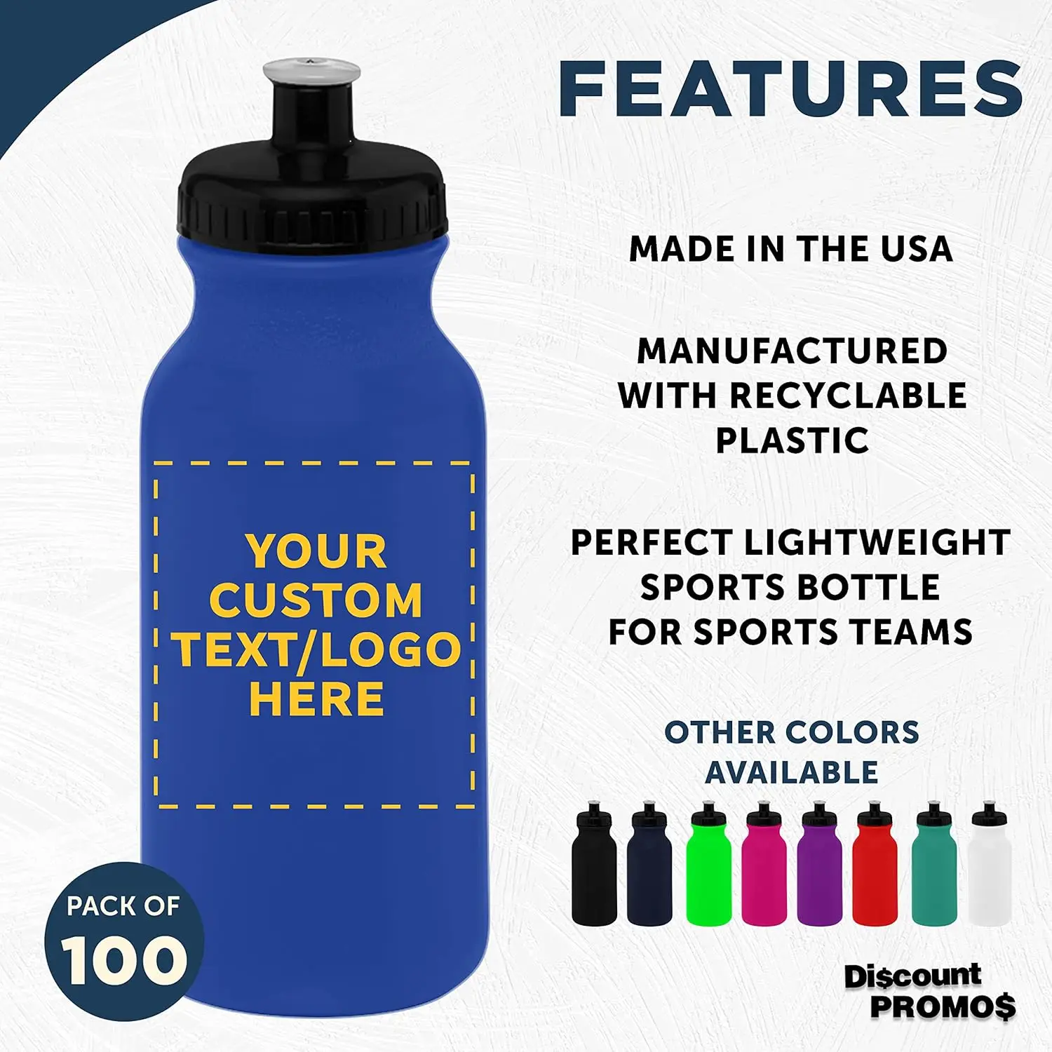 PROMOS Custom 20 oz. Water Bottles with Push Cap Set of 100, Personalized Bulk Pack - Perfect for Gym, Hiking, Camping, Outdoor