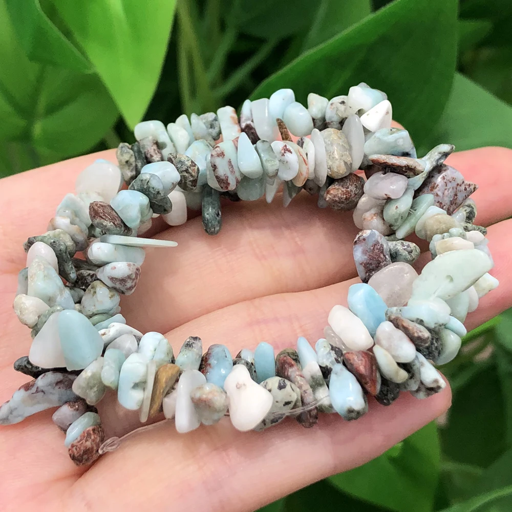 3-5/5-8mm Natural Larimar Gravel Stone Beads Irregular Chips Loose Spacer Beads For Jewelry DIY Making Bracelet Accessories 16\'\'