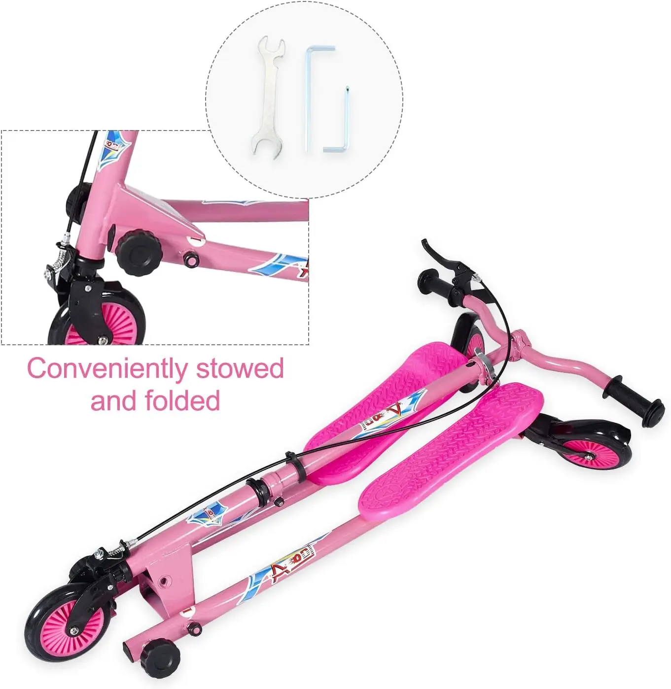 Scooter Swing Infantil com Altura Ajustável, Scooter Deriva, Scooters Wiggle, Dobrável para Meninos e Meninas, 3 Rodas, 5-12 Anos