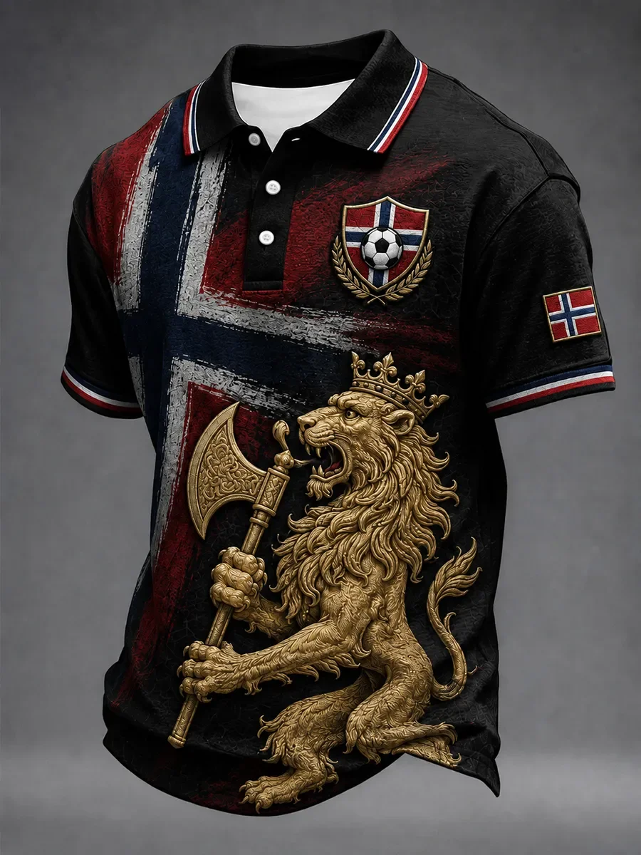Mens 2027 Commemorative Style Norwegian Polo Shirt 3D Print  Fashionable  Breathable  Quick-drying Sweat-absorbent