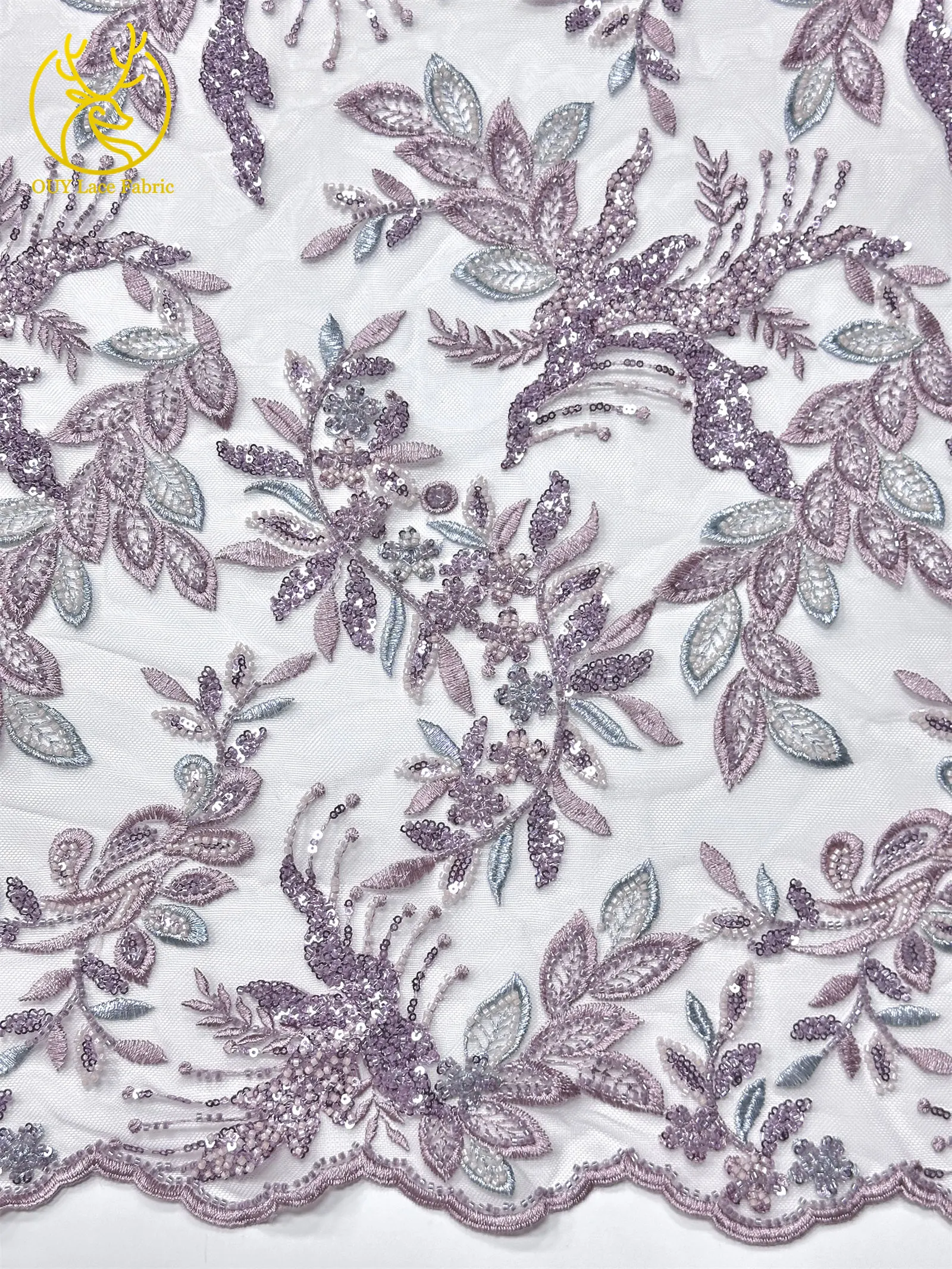 Eleganter afrikanischer Perlen-Stickerei-Spitzenstoff, 5 Yards, nigerianische französische Pailletten-Tüllspitze für Damen, Partykleid, DIY-Nähen – Detail 7