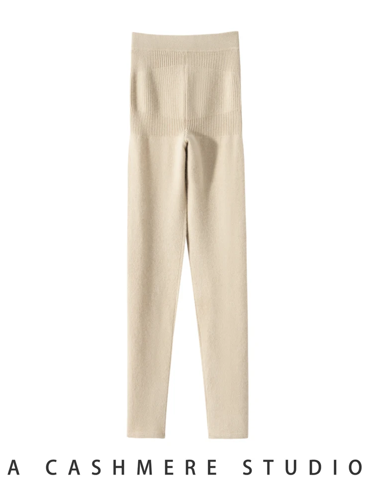 MEETCC Otoño Invierno mujer 100% Legging de Cachemira pantalones ajustados elásticos de cintura alta Otoño Invierno mallas gruesas y cálidas pantalones ajustados