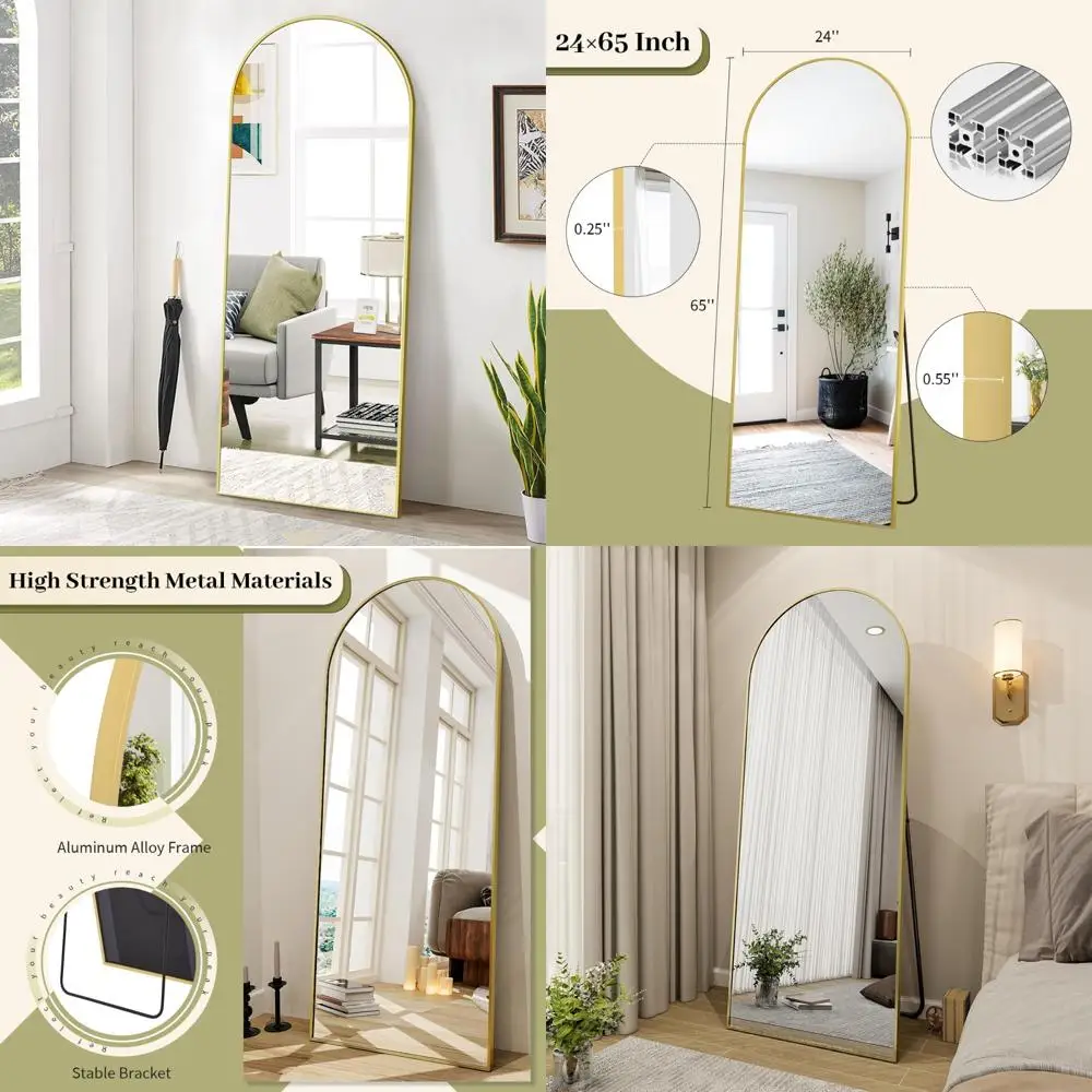 Arched Top Floor Mirror - 65x24 Full Length Wall Mirror, Leaning or Hanging, Full Body Mirror with Stand for Home Decor