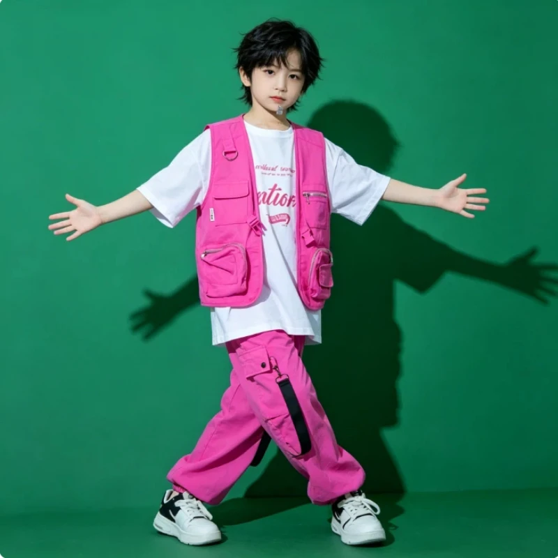 

Детский костюм для уличных танцев, розово-белый комплект для хип-хопа для мальчиков, костюм для выступлений на сцене и показов мод