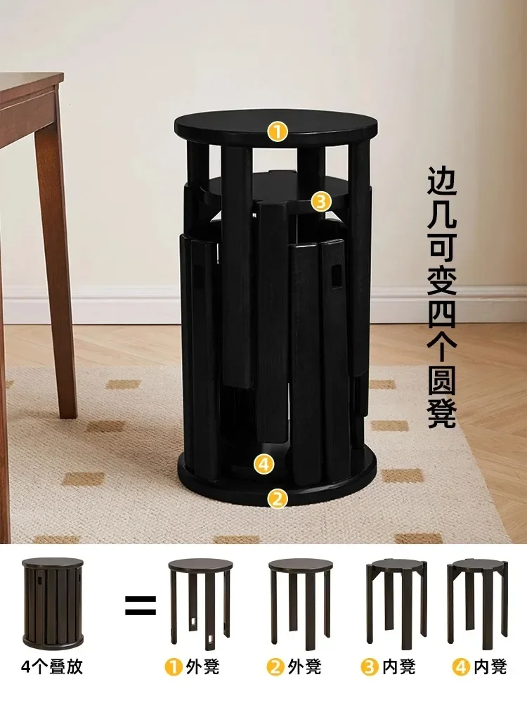 Solid wood round stool household stackable combination  stacked eating dining table  new Chinese stacking music