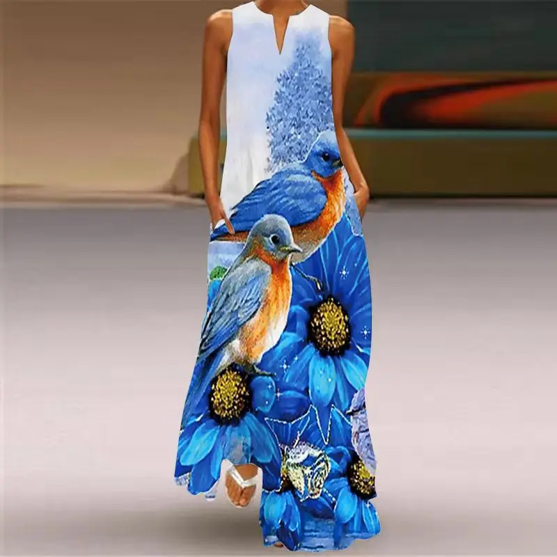 Women New Loose Floral Vintage Sexy Ruffles Befree Big Large Dress Large Big Summer Camis Party Elegant Maxi Dresses