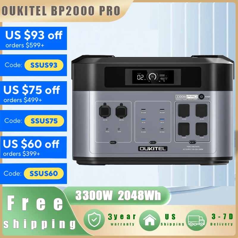 OUKITEL BP2000 PRO Portable Power Station 3300W Solar Generator 2048Wh Lifepo4 Battery Home Backup Outdoor Camping Mobile power