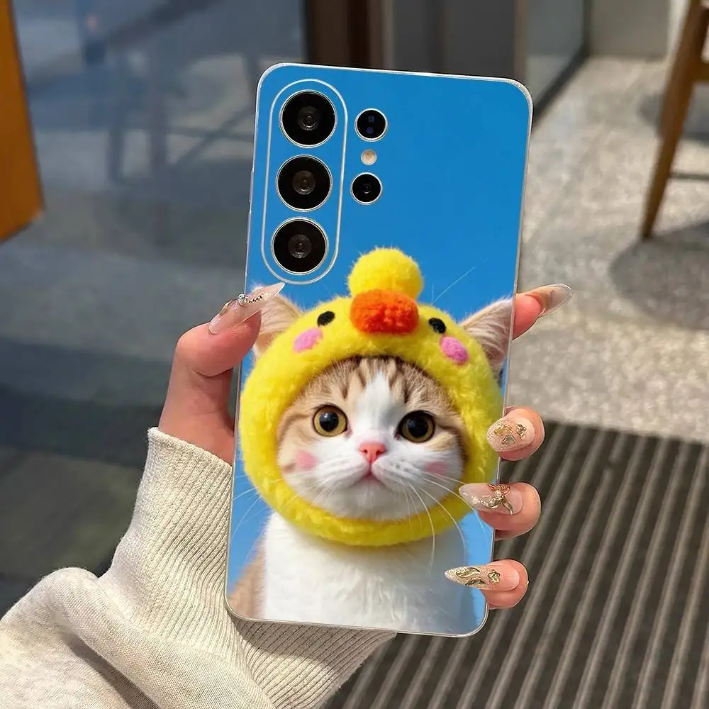 Cute Cat  Phone Case For Samsung S25,S24,S21,S22,S23,S30,Ultra,S20,Plus,Fe,Note,10,9,5G Transparent Cover