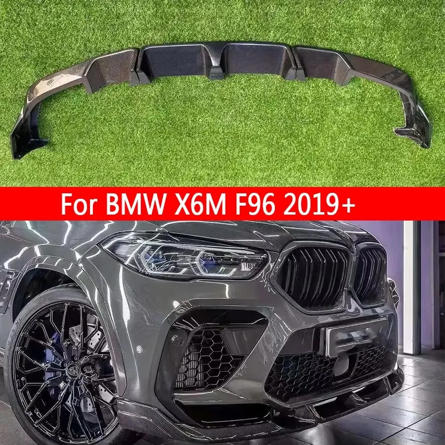 

Для BMW X6M F96 2019+ передняя губа из углеродного волокна, передний бампер автомобиля, передняя губа, диффузор, передний спойлер на подбородок, обновленный комплект кузова