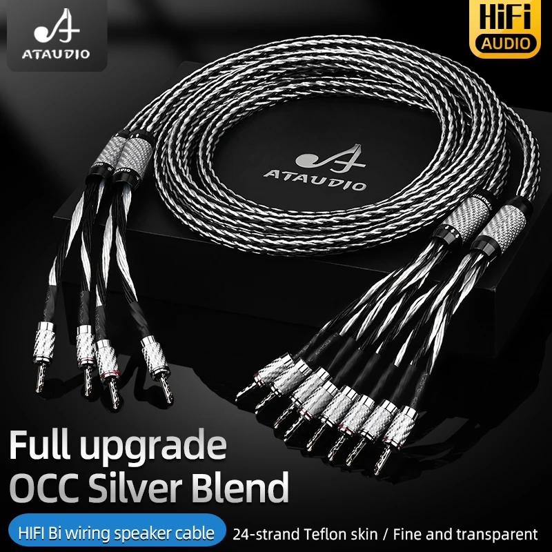 ATAUDIO Audiophile Speaker Cable HIFI OCC silver mixed Audio Cables Bi-Wiring Banana to banana Plug speaker cable