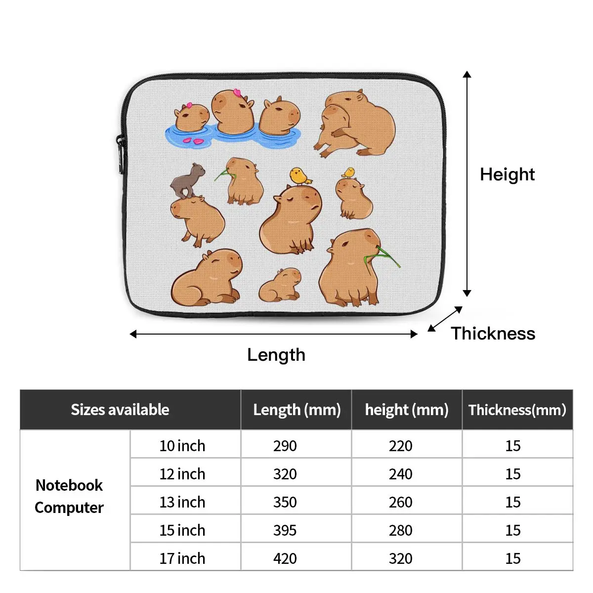 Capybara Pattern Notebook Laptop Bag Case Pouch 10 12 13 15 17 Inch For Macbook Air Pro Tablet Shockproof Case Bag