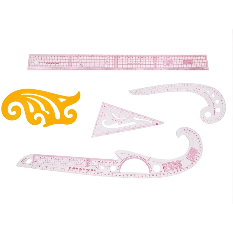 5Pcs/Set Styling Ruler French Curve Set Cutting Ruler Yardstick Sleeve Arm French Curve Cut Cutting Knife Ruler Sewing Tool