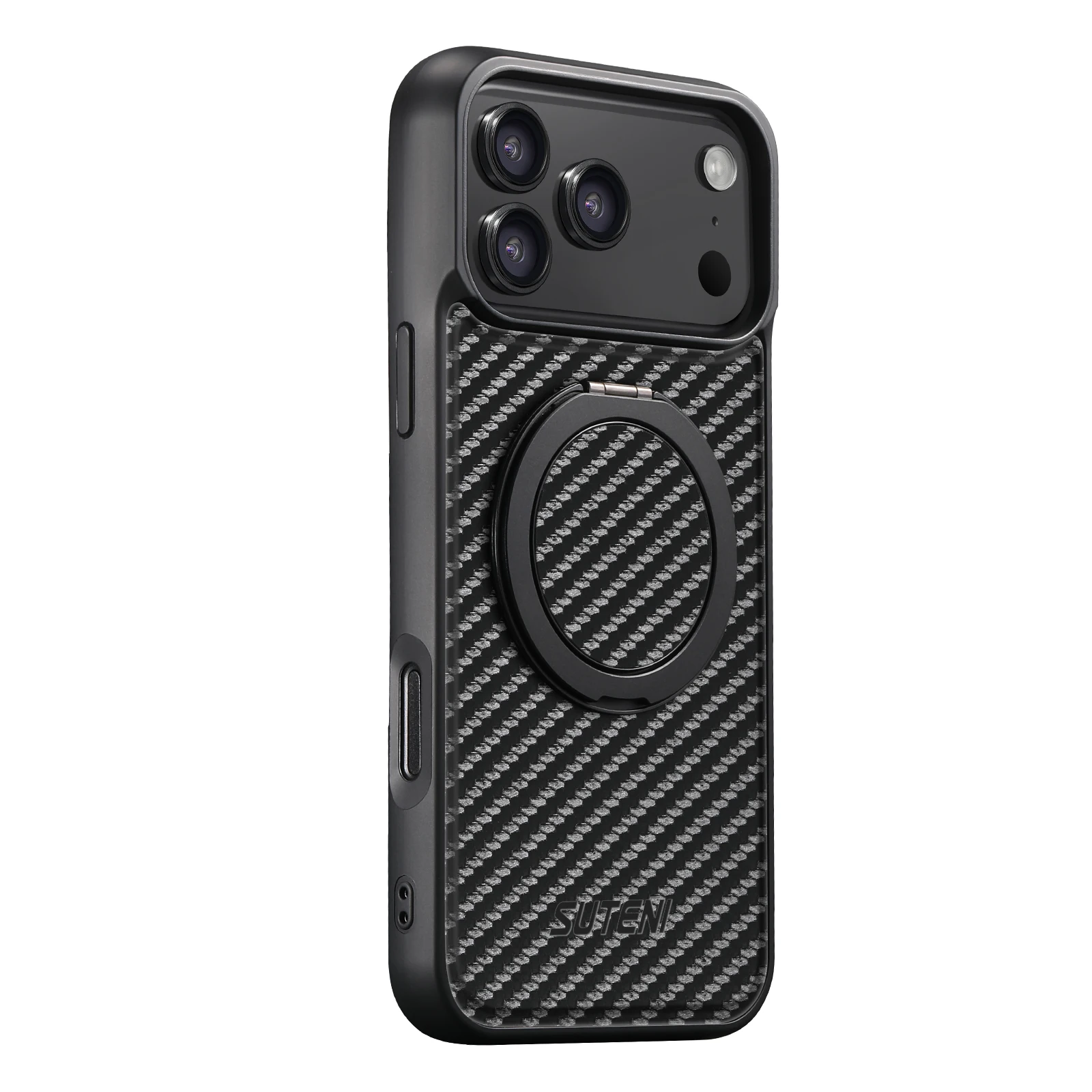 SUTENI Magnet Kabellose Ladehülle für Mobiltelefone 360 ° Drehbarer Ständer mit Kunstleder-Ringschnalle für iPhone 18 Pro Max 17 16 Plus – Detail 14