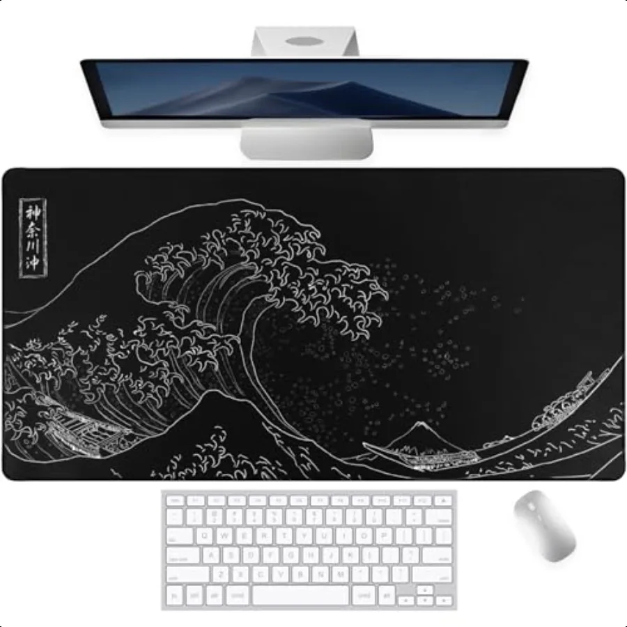 

Japanese Sea Wave Anime Large Gaming Mouse Pad for Desk 31.5x15.7 in Computer Desk Pad Mat with NonSlip Rubber BaseDouble Stitc