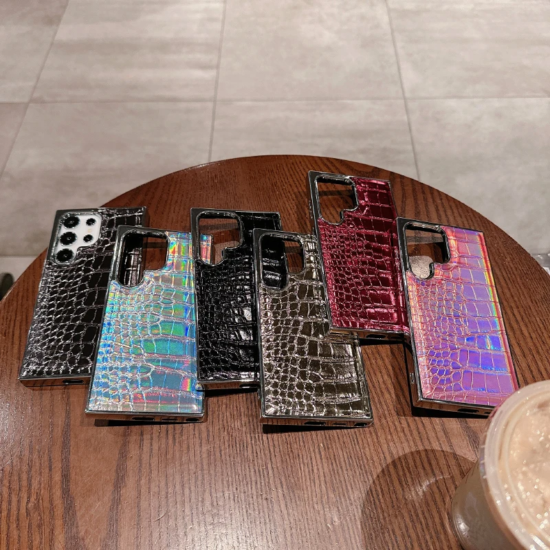 Luxury Plating Crocodile Texture Artificial Leather Bumper Phone Case For Samsung S26 Ultra S24 S23 S25 Ultra Plus Back Cover view 3