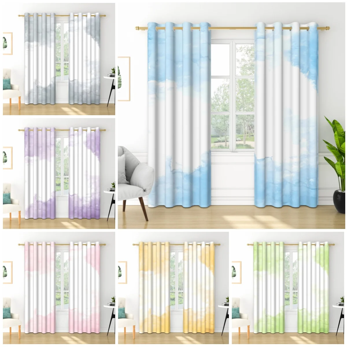 

Watercolor Gradient Window Curtains Multiple Color Grommet 2PCS Blackout Window Drapes For Bedroom Living Room Modern Home Decor