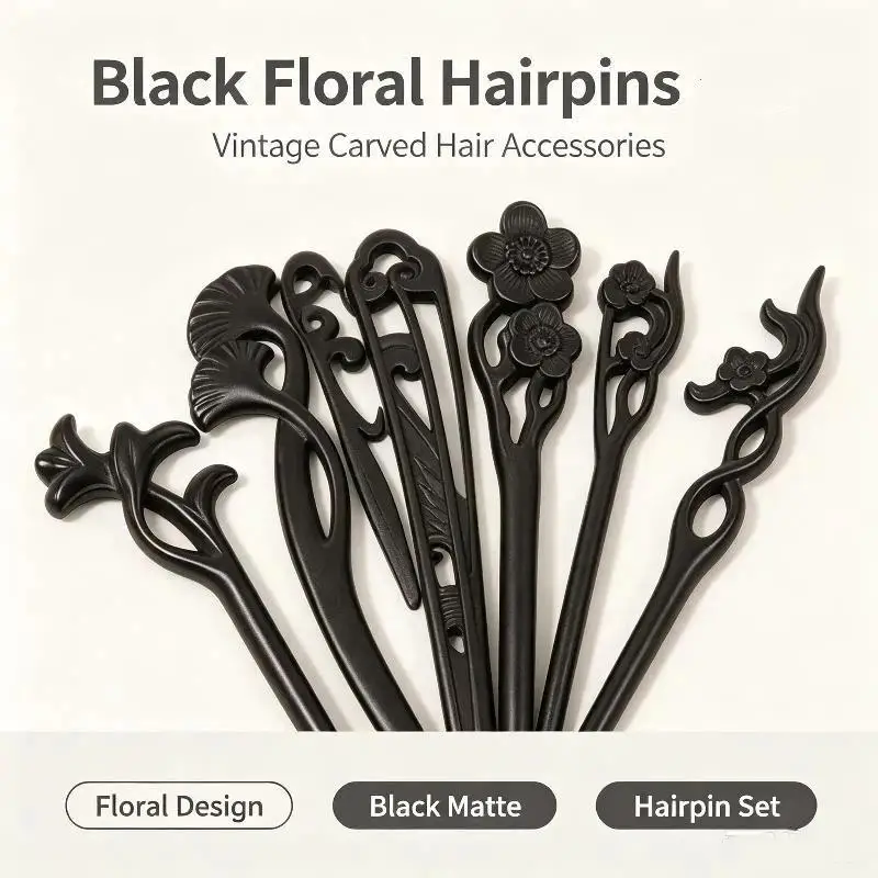 Modischer und schlichter Retro-Haarnagel aus schwarzem Holz für Bräute, Damen-Haaraccessoire, ethnische Holz-Haarspange, Kopfschmuck-Accessoire – Detail 1
