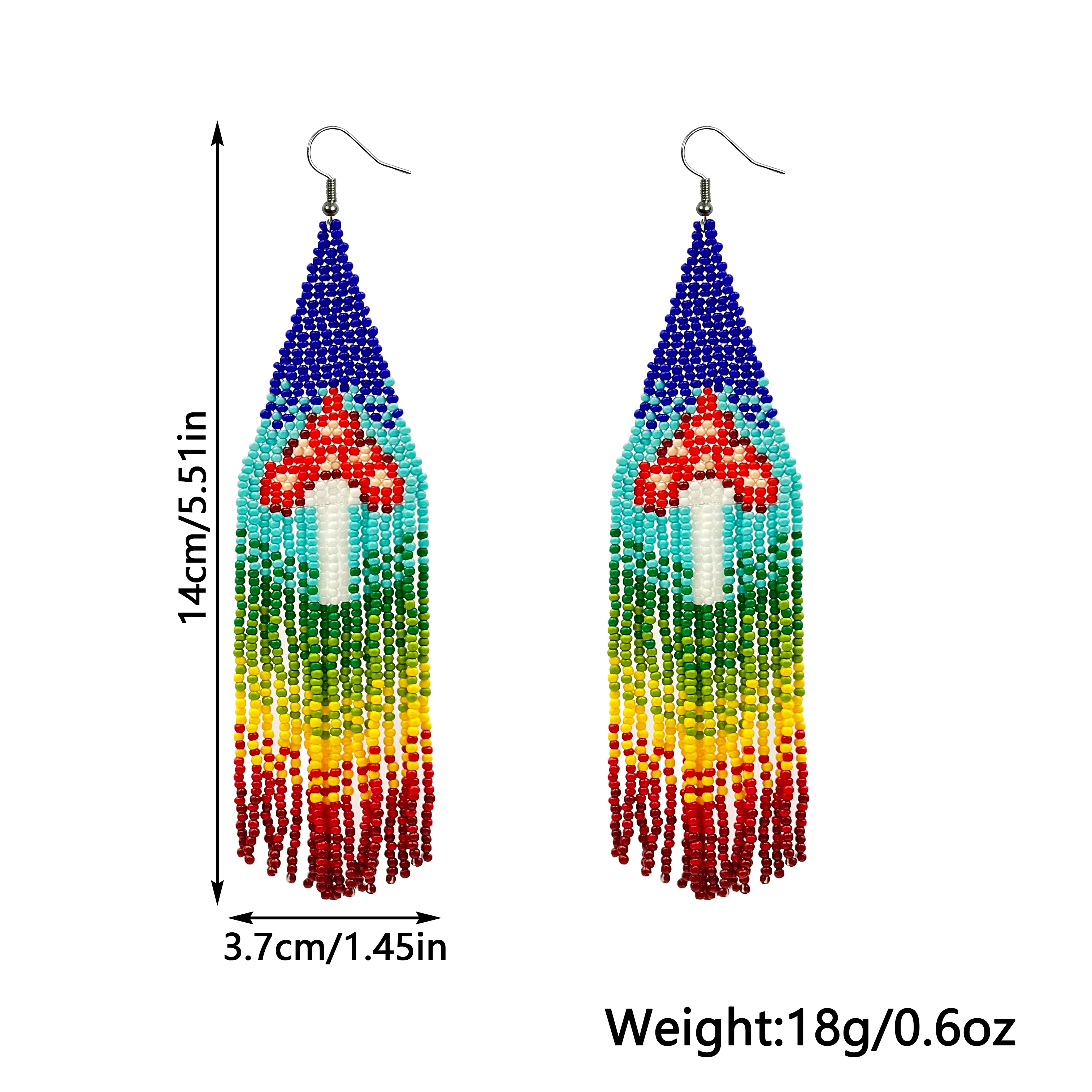 Bohemian style color mushroom extra long tassel earrings Christmas decorations Christmas gifts Valentine\'s Day gifts