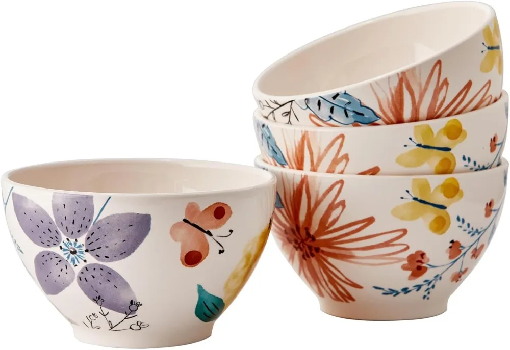 

4-Piece Ceramic Bowls Set, Deep & Spill-Resistant, Microwave & Dishwasher Safe for Cereal Soup Salad