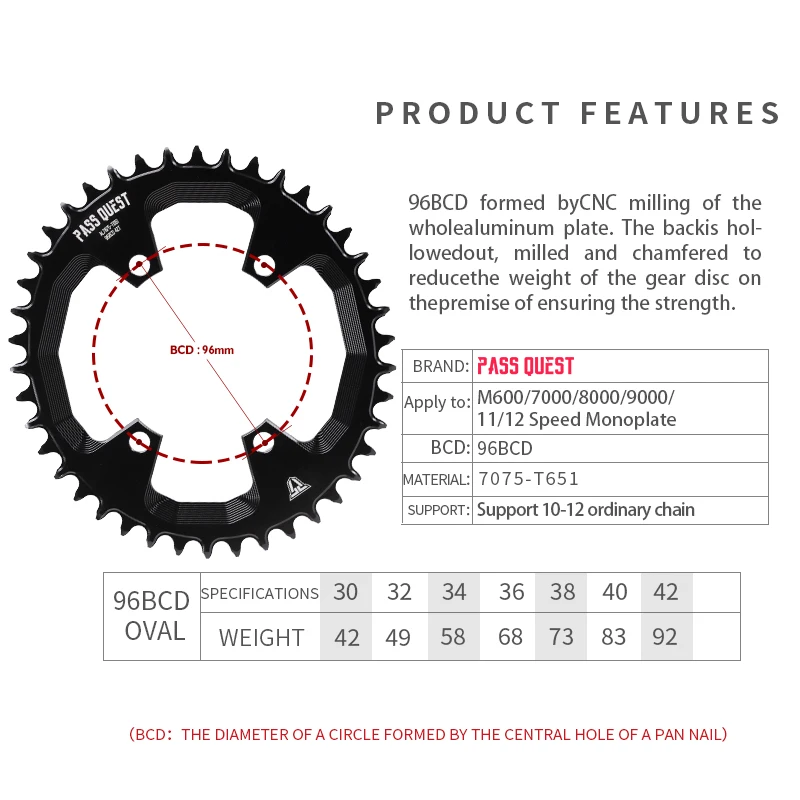 Suit For M6000 M7000 M8000 M9000 Bicycle Chainrings 96mm BCD OVAL Narrow Wide  ChainWheel 32T 34T 36T 38T 40T 42T