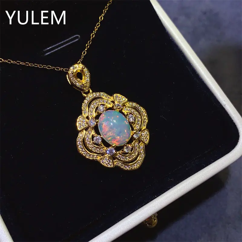 

Natural Opal Pendant Women's Anniversary Gift 8*10mm Natural Gemstone Necklace Genuine 925 Sterling Silver High Jewelry