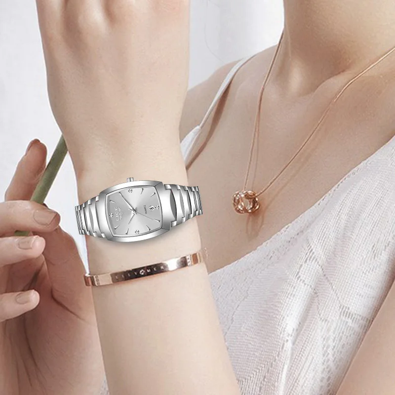 ساعات LIGE النسائية المربعة ذات الحزام المعدني الذهبي ساعات يد كوارتز فاخرة للسيدات ساعة بمقياس ماسي + صندوق هدايا