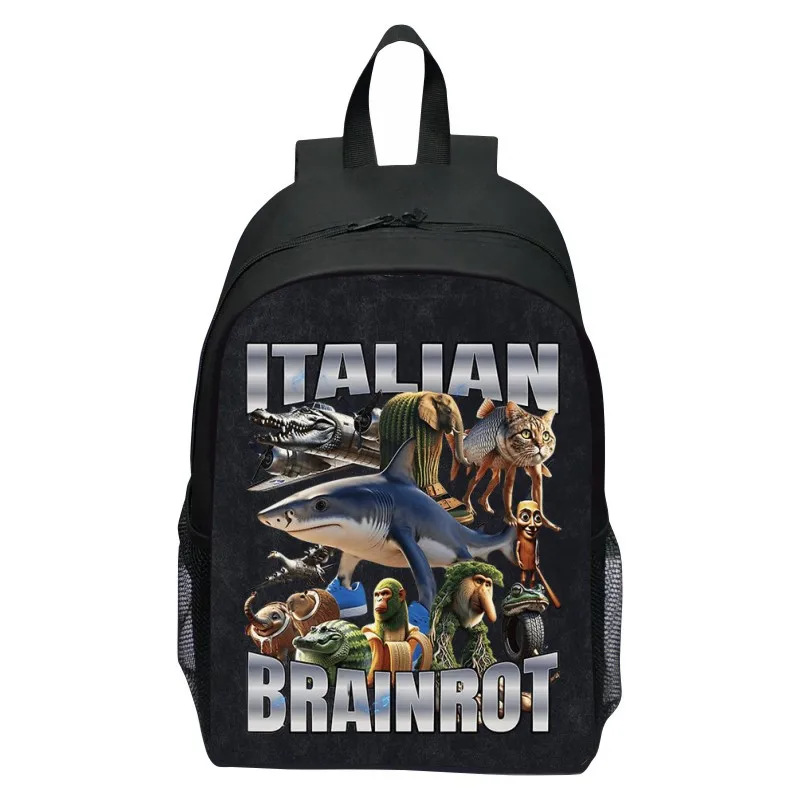 Printed Shan Hai Jing Italian Brainrotm Wooden Stick Man Backpack Primary School Cartoon Lightweight Backpack