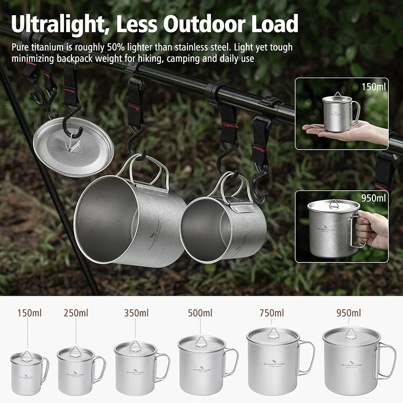 Boundless Voyage Titanbecher Ultraleichter Camping-Kaffee-Bier-Tee-Becher, bei offenem Feuer erhitzbarer Topf, Outdoor-Kochgeschirr, spülmaschinenfest – Detail 5
