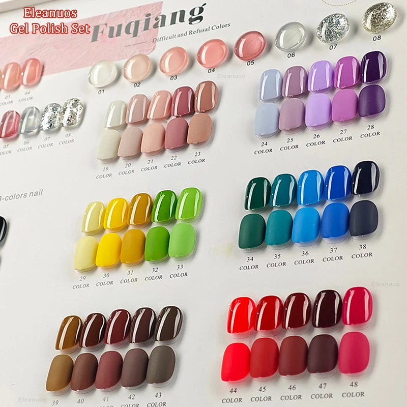 Eleanuos New gel Polished 48 Color Mixed Clearcoat Shiny Solid Semi Permanent Nail Art UV LED Primer Nail Shop Whitening Kit
