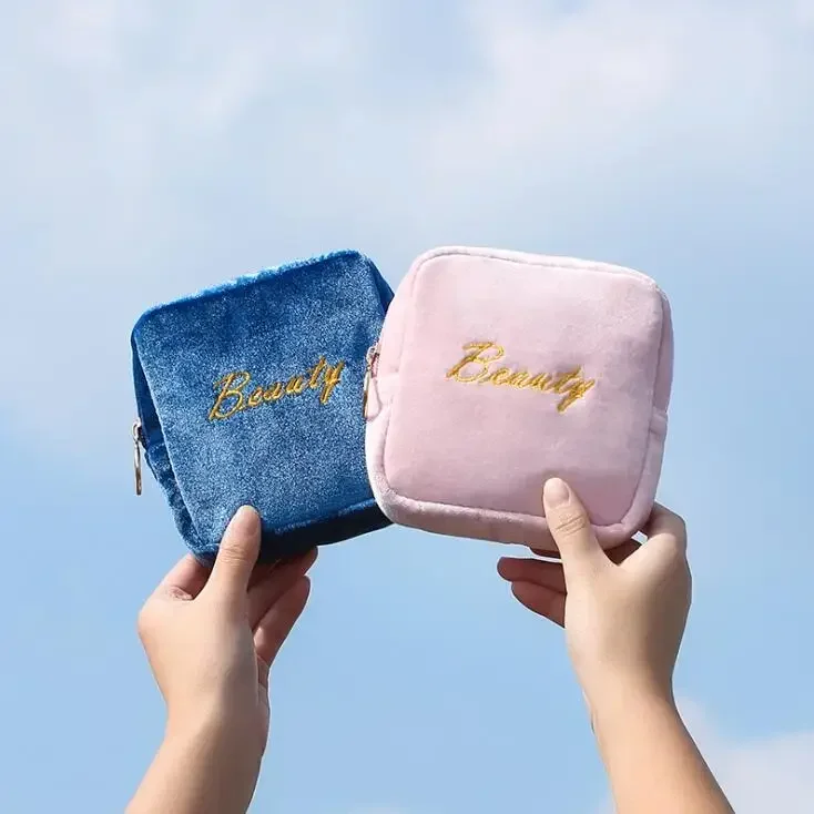 Women Velvet Cosmetic Bag Organizer Girls Ladies Cute Mini Small Travel Lipstick Makeup Bags Sanitary Napkin Pad Storage Bags