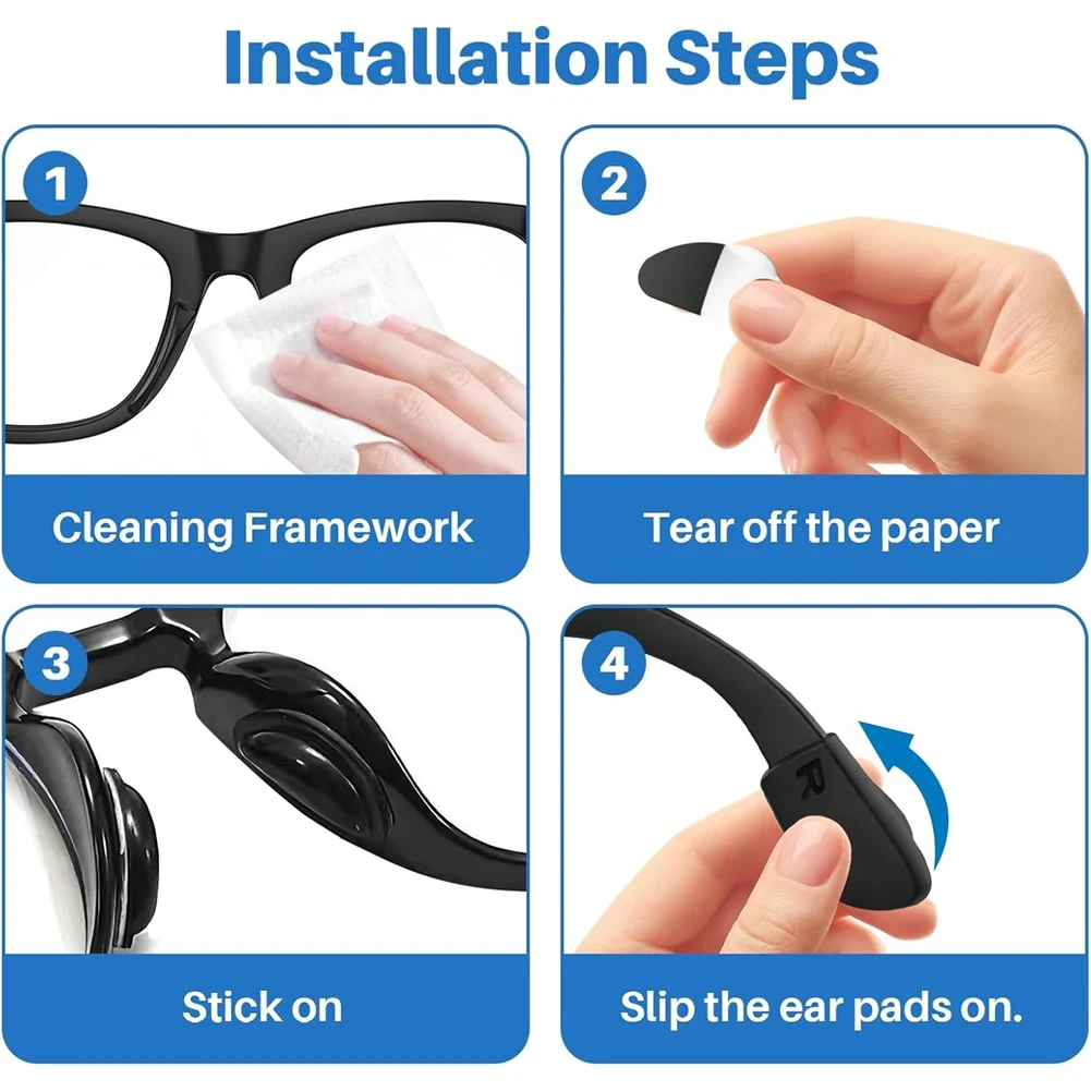 AT16 Anti-Slip Set:1PAIR Ear Grips & 4 PAIR Nose Pads Compatible for Meta /Skyler/Headliner/Gen 2